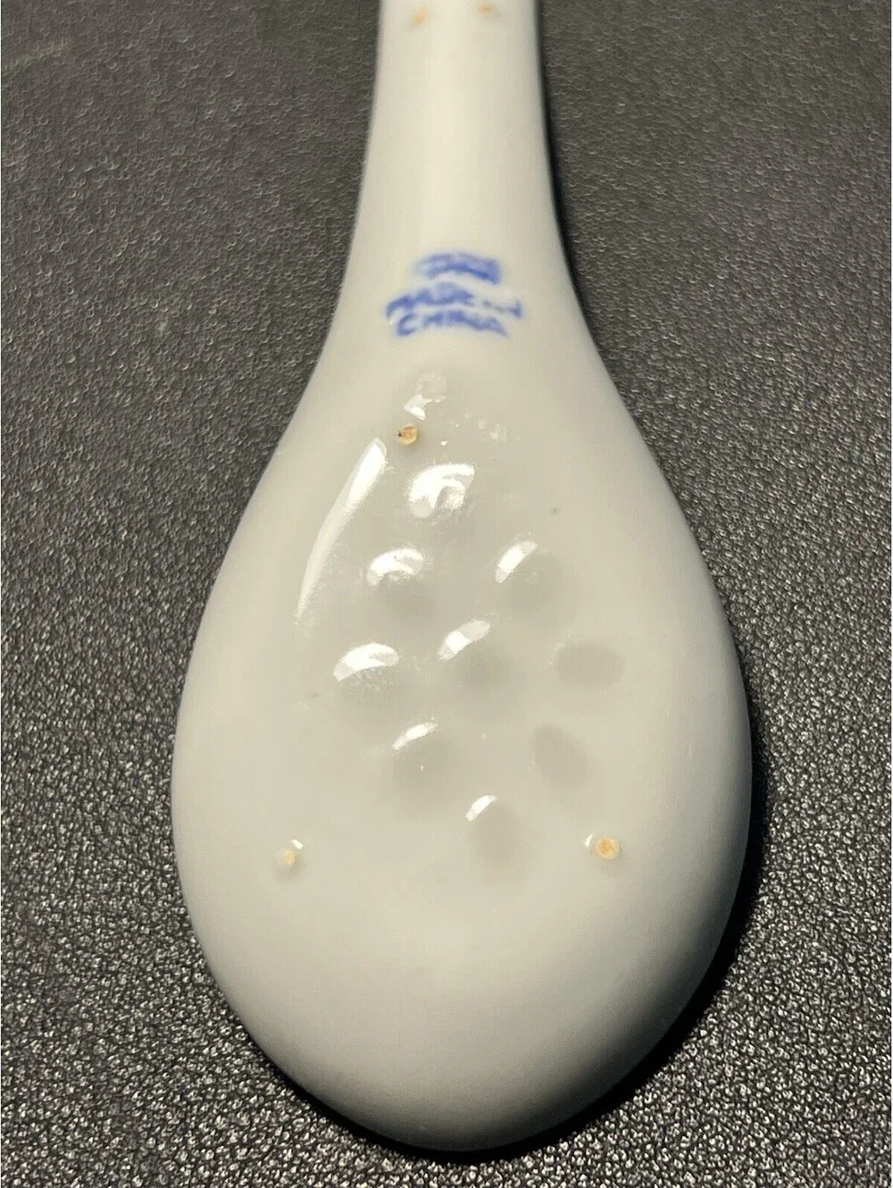 Chinese 1980s Rice Grain Soup Spoon Diamond Lattice Blue White, 5.5” FREE SHIP